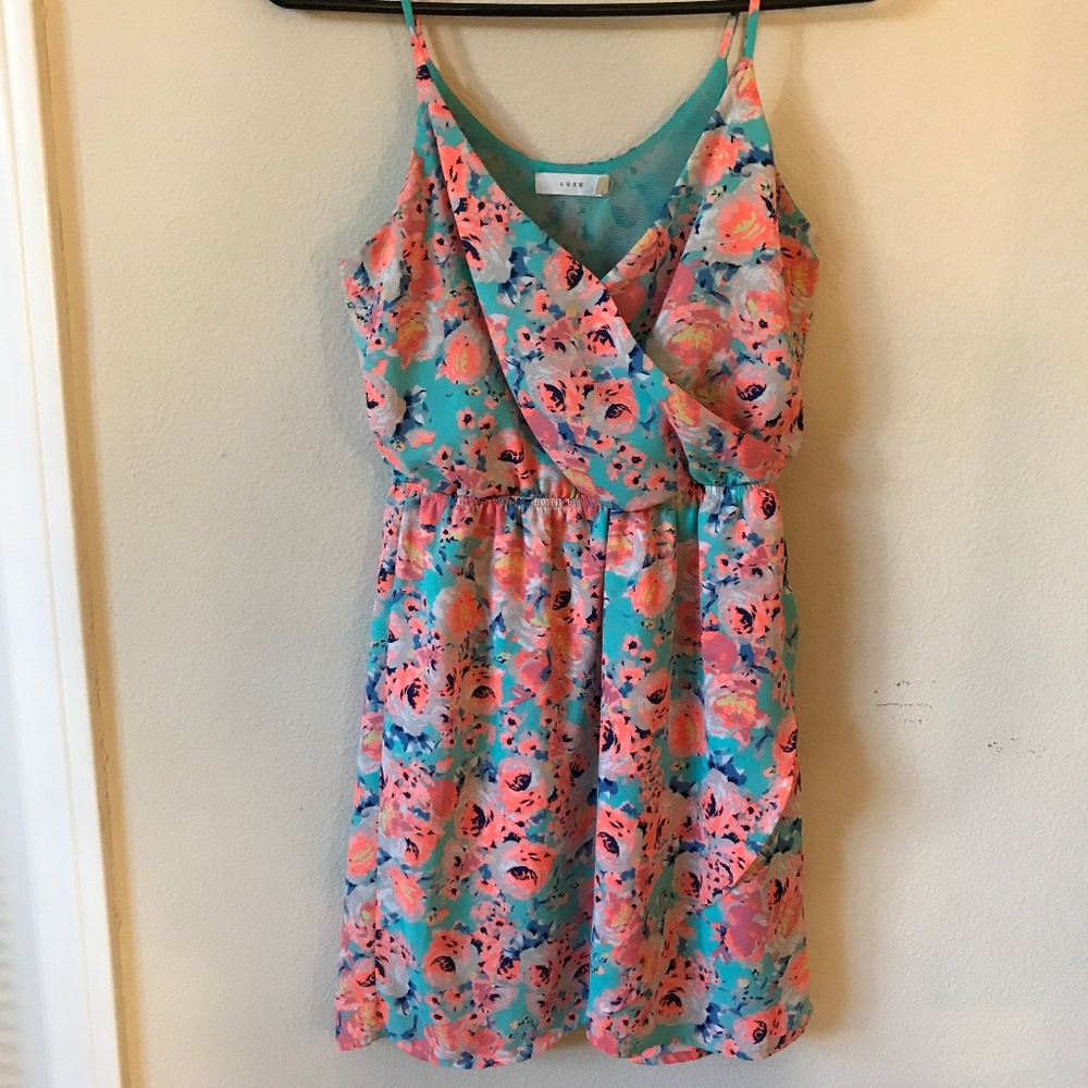LUSH Summer Neon Floral Dress Pink Orange - Sz XS
